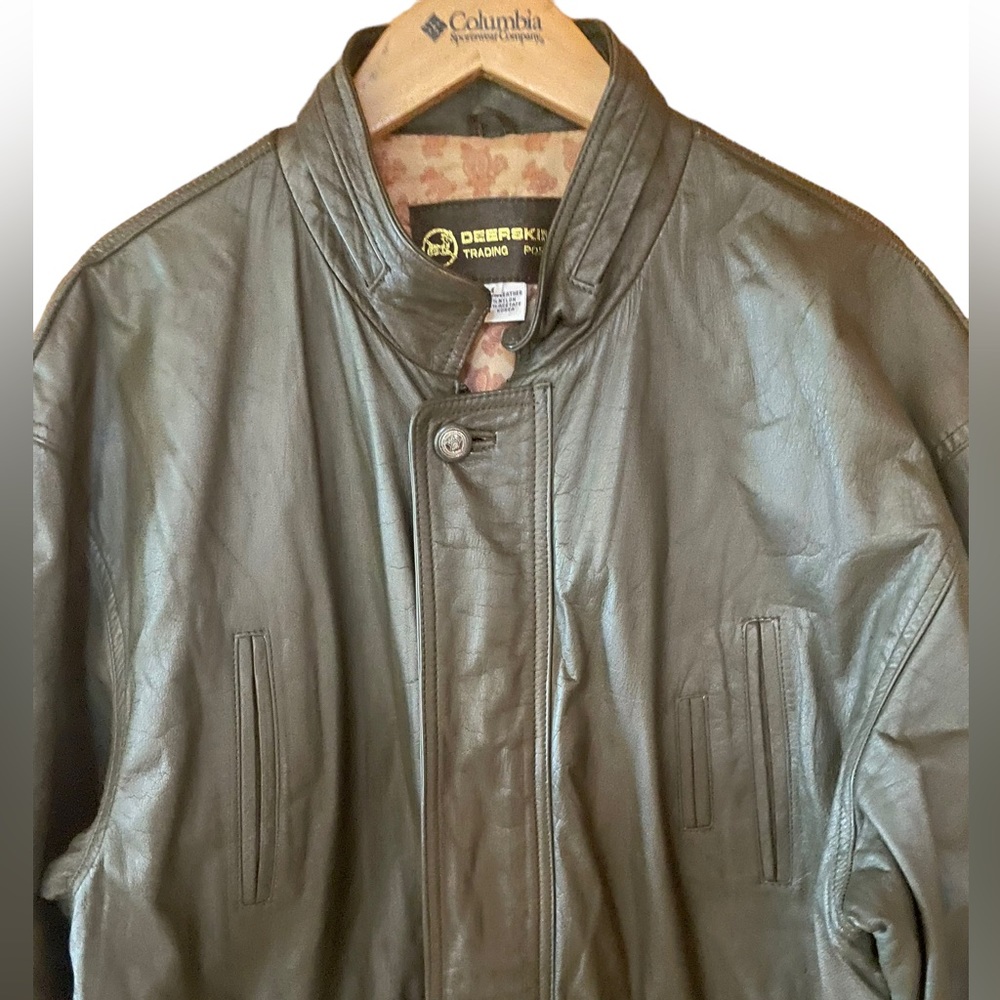 Vintage Deerskin Trading Post Olive Green Leather Jacket‎ - Picture 2 of 6